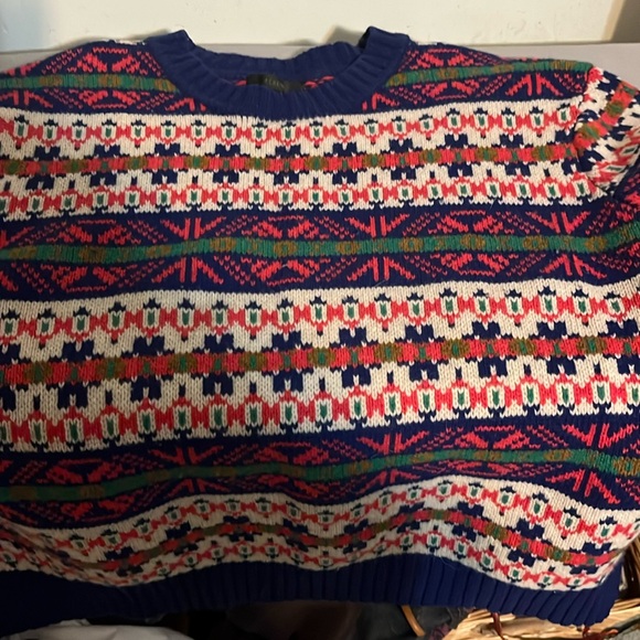 J Crew Fair Isle Sweater Blue/Multi-color LambsWool Crew Neck (SZ.M) - Picture 1 of 7